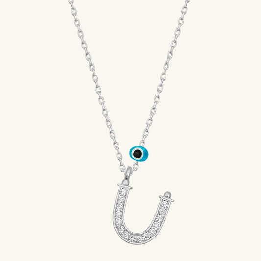 Evil Eye Rhodium U Buchstabe Damen Silber Halskette