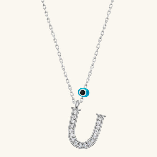 Evil Eye Rhodium U Buchstabe Damen Silber Halskette