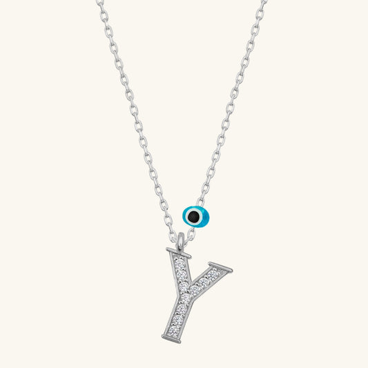 Evil Eye Rodyum Y Buchstabe Damen Silber Halskette