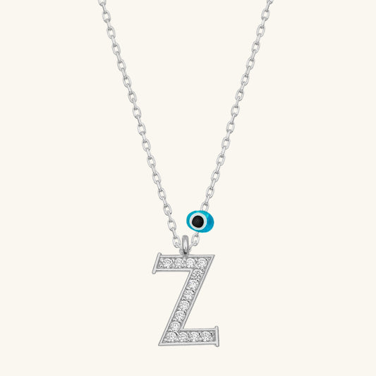 Z Buchstabe Evil Eye Rhodium Damen Silber Halskette