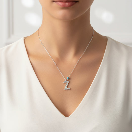 Z Buchstabe Evil Eye Rhodium Damen Silber Halskette