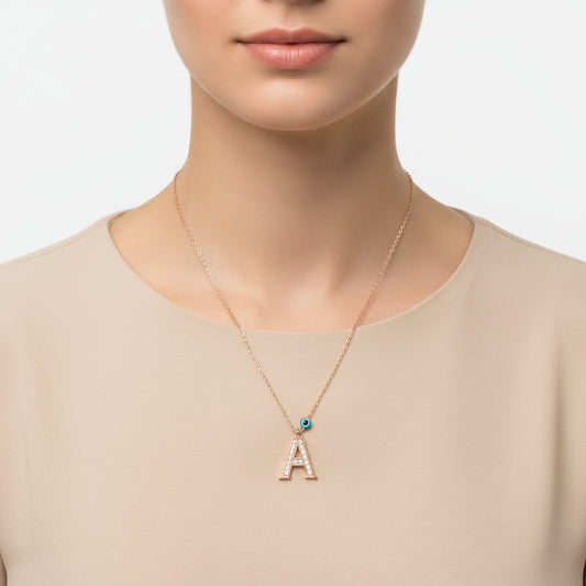 Evil Eye Rose A Buchstabe Damen Silber Halskette