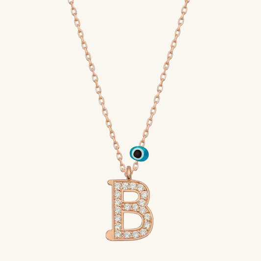 Nazar Rose B Letter Women's Silver Necklace