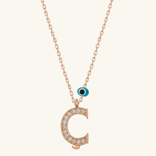 Nazar Rose Evil Eye Letter Ç Women's Silver Pendant