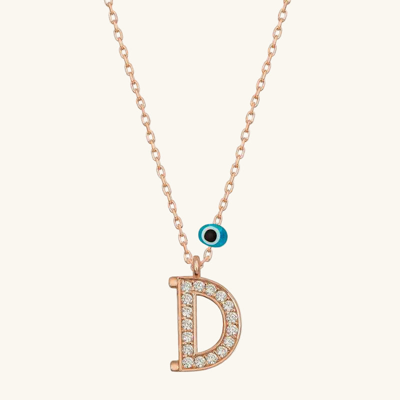 Nazar Rose D Letter Women's Silver Necklace