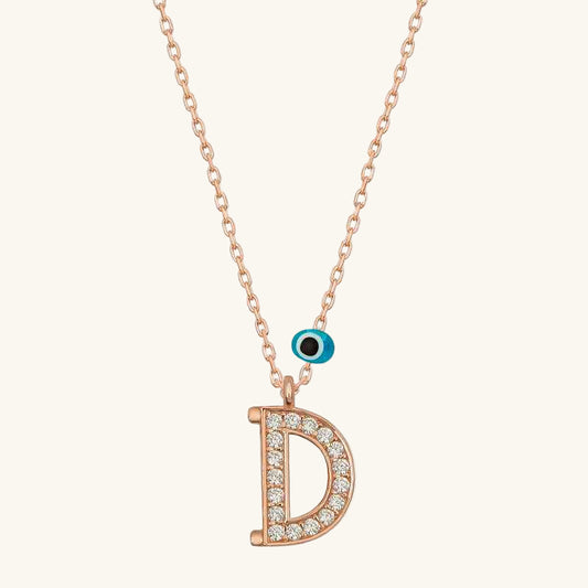 Nazar Rose D Letter Women's Silver Necklace