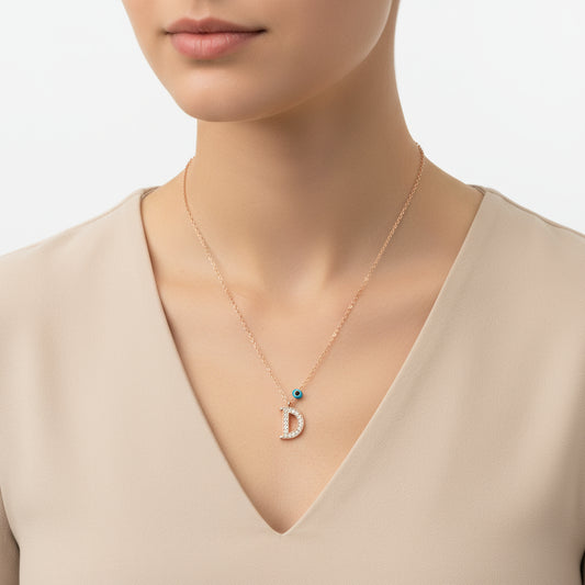 Evil Eye Rose D Buchstabe Damen Silber Halskette