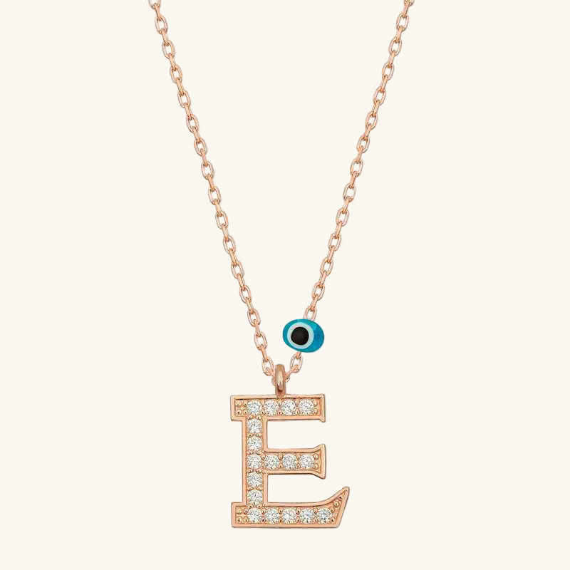 Nazar Rose E Letter Women's Silver Necklace