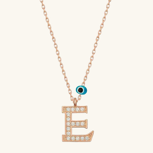 Nazar Rose E Letter Women's Silver Necklace