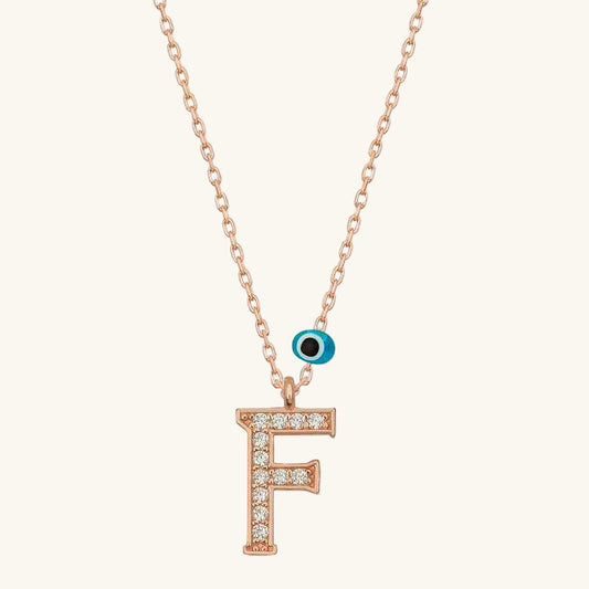 Nazar Rose F Letter Women's Silver Necklace
