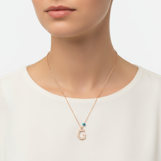 Evil Eye Rose G Buchstabe Damen Silber Halskette