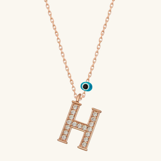 Evil Eye Rose H Buchstabe Damen Silber Halskette