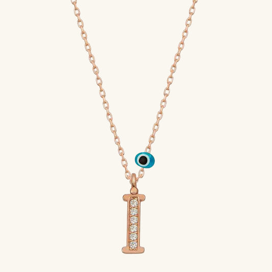 Nazar Rose I Letter Women's Silver Necklace