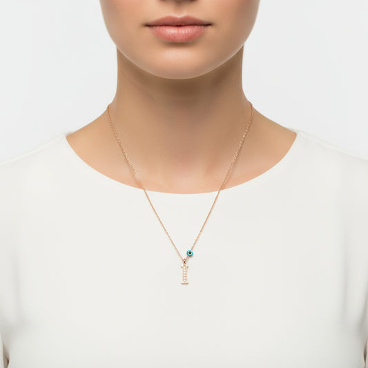 Evil Eye Rose I Buchstabe Damen Silber Halskette