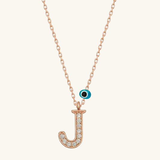 Nazar Rose J Letter Women's Silver Necklace