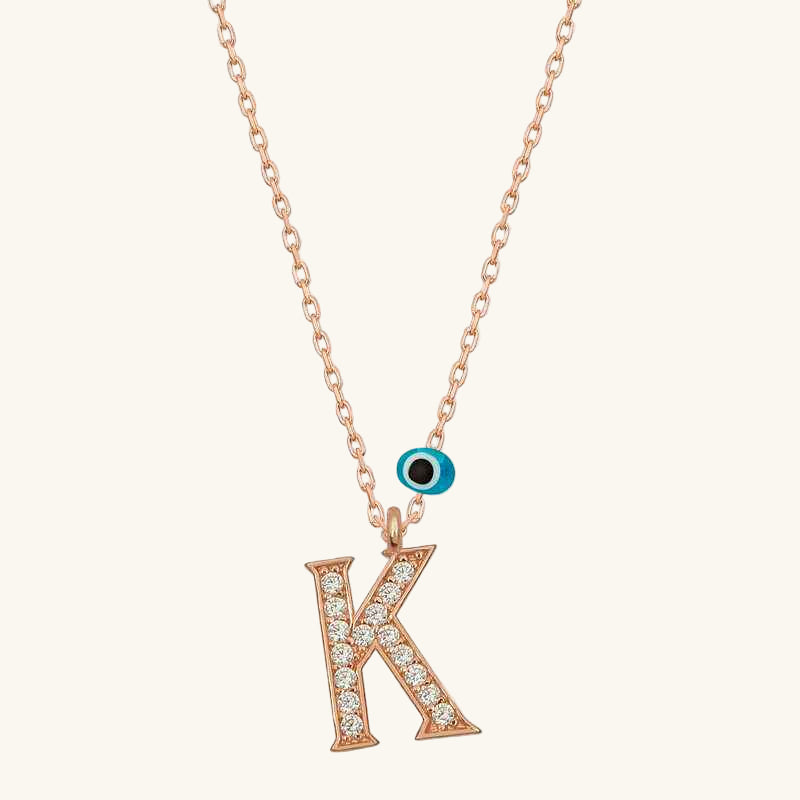 Nazar Rose K Letter Women's Silver Necklace