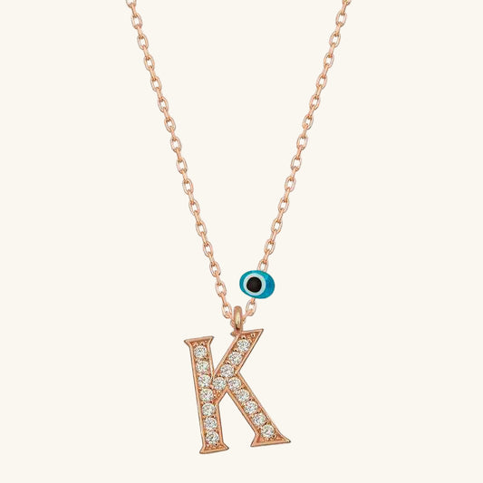 Nazar Rose K Letter Women's Silver Necklace