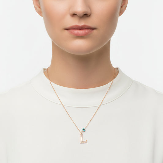 Evil Eye Rose L Buchstabe Damen Silber Halskette