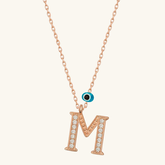 Evil Eye Rose M Buchstabe Damen Silber Halskette