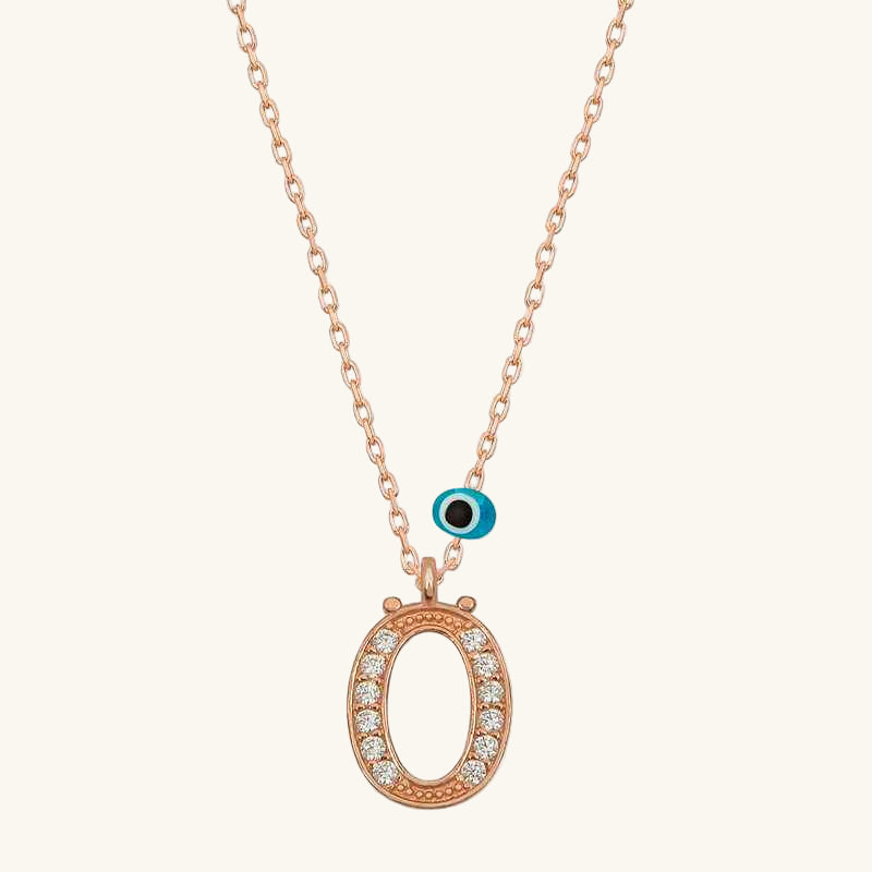 Nazar Rose Plated Letter O Women's Silver Necklace