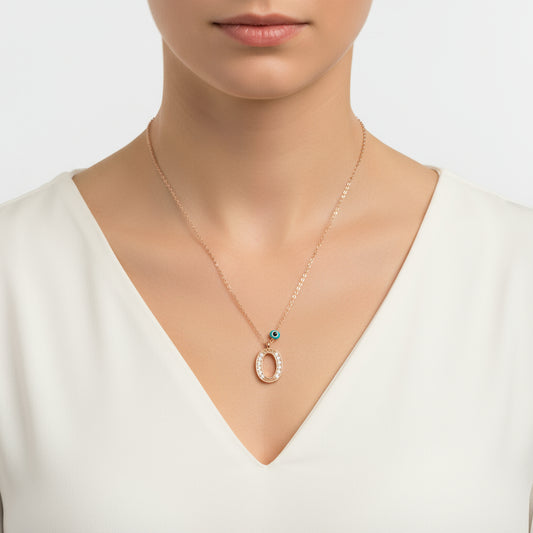 Evil Eye Rose O Buchstabe Damen Silber Halskette