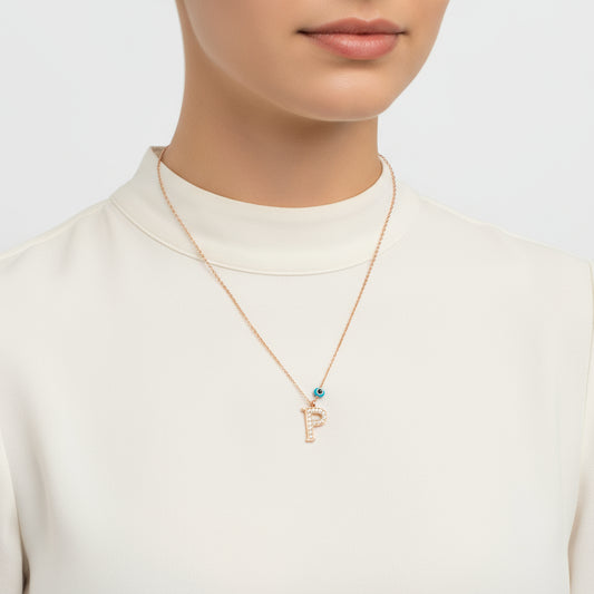 Evil Eye Rose P Buchstabe Damen Silber Halskette