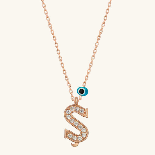 Evil Eye Rose '$' Buchstabe Damen Silber Halskette