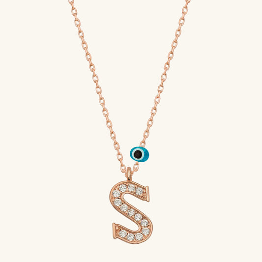 Evil Eye Rose S Buchstabe Damen Silber Halskette