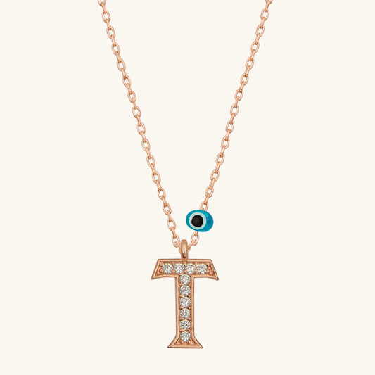 Evil Eye Rose T Buchstabe Damen Silber Halskette