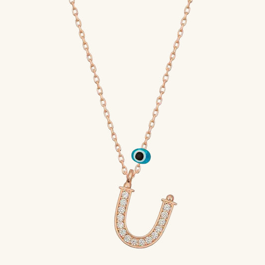 Nazar Rose Plated Letter U Women's Silver Necklace