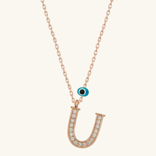 Nazar Rose U Letter Women's Silver Necklace