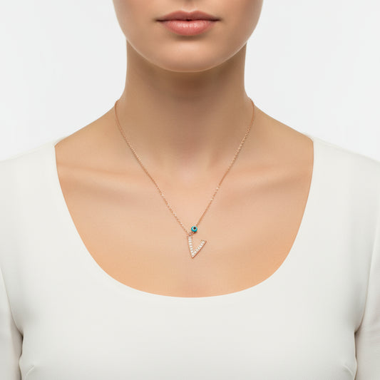 Evil Eye Rose V Buchstabe Damen Silber Halskette