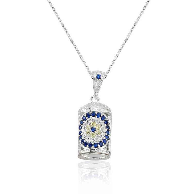 Evil Eye Prayer Amulet Women's Silver Necklace