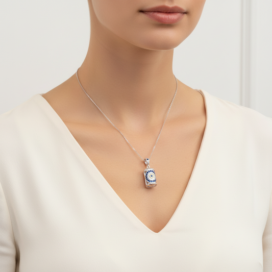 Evil Eye Gebetsamulett Damen Silber Halskette