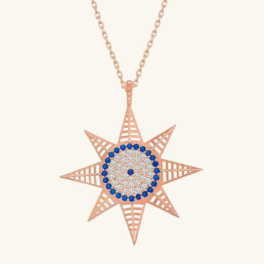 Rose Plated Evil Eye North Star Women's Silver Necklace