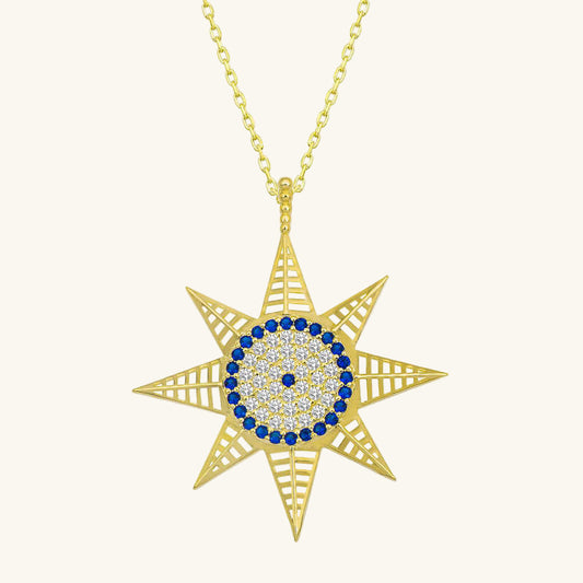 Gold Plated Evil Eye North Star Women's Silver Necklace
