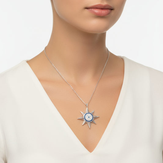 Evil Eye Polaris Star Women's Silver Necklace