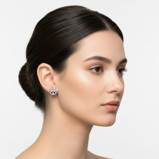 Evil Eye Queen's Crown Stud Silver Earrings