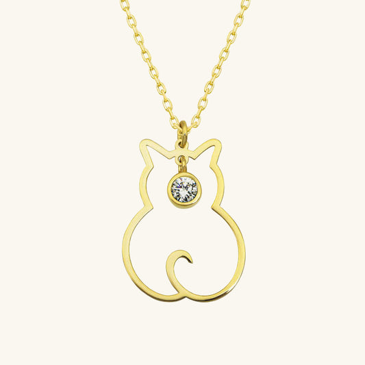 April Birthstone Cat Women's Silver Necklace