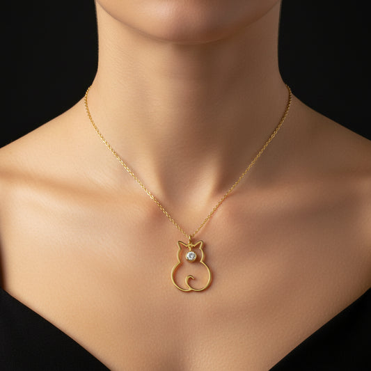 April Birthstone Cat Women's Silver Necklace