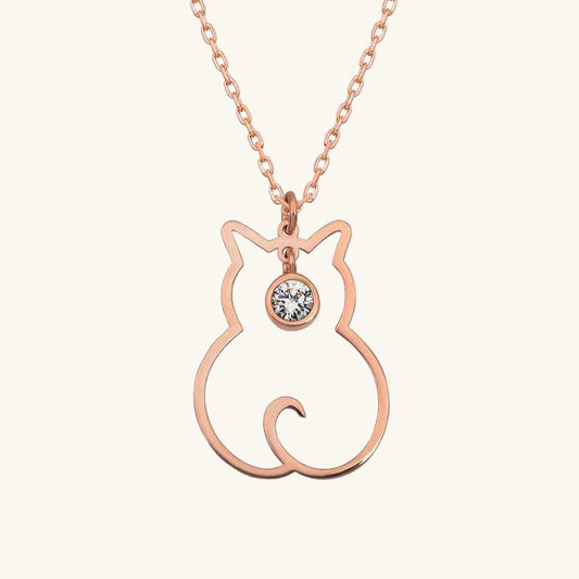 April Birthstone Cat Women's Silver Necklace