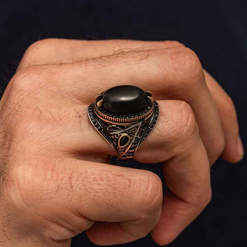 Onyx Stone Men's Silver Ring