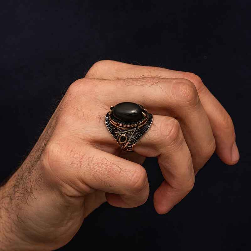Onyx Stone Men's Silver Ring