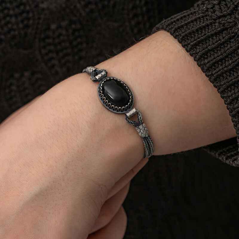 Onyx Stone Kazaziye Silver Bracelet