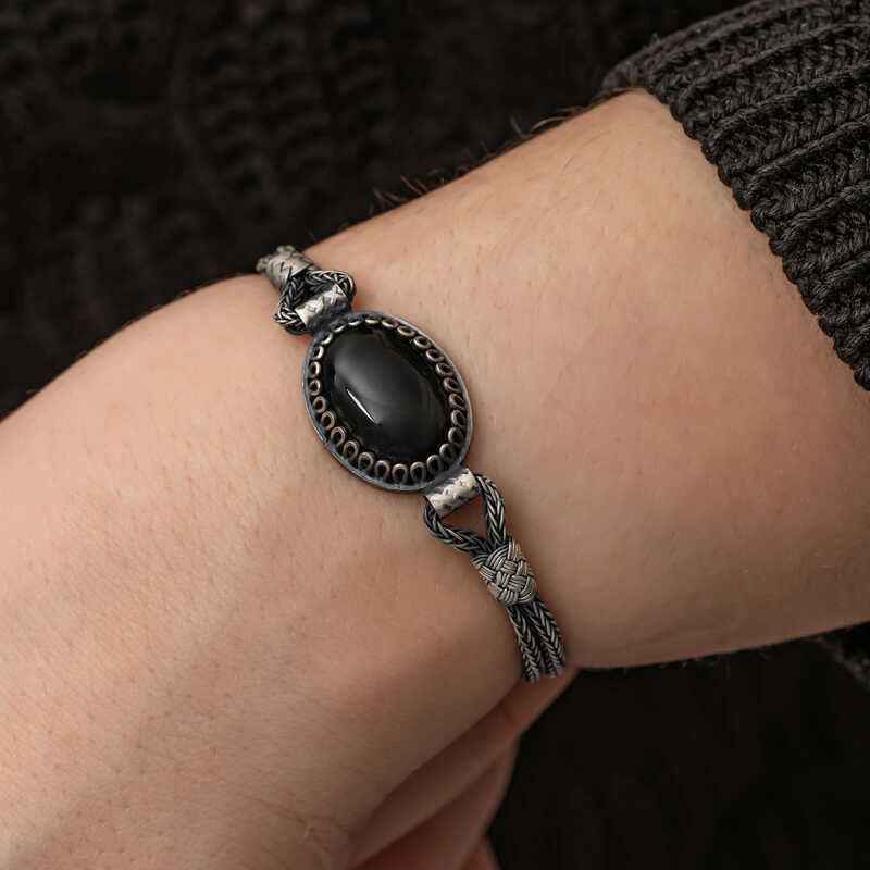 Onyx Stone Kazaziye Silver Bracelet