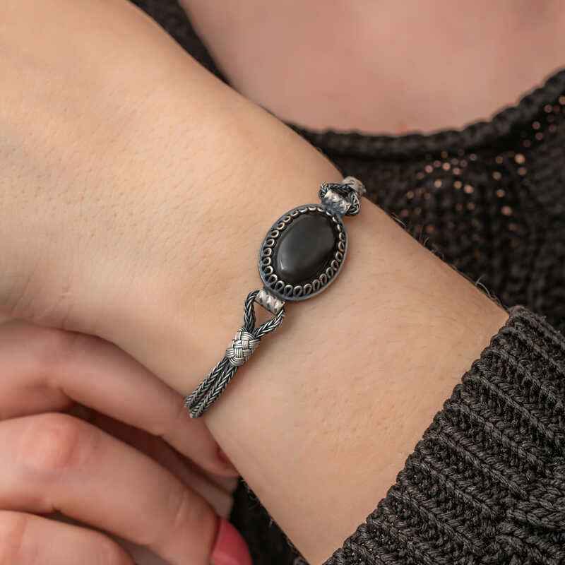 Onyx Stone Kazaziye Silver Bracelet