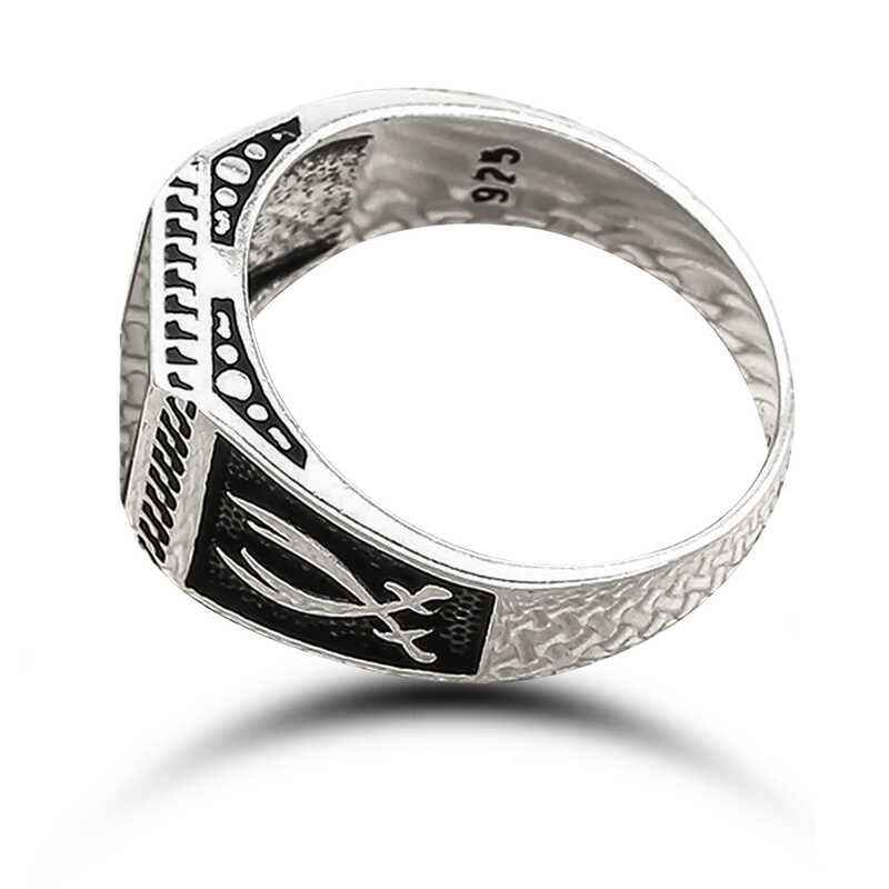 Onyx Stone Sword Men's Silver Ring