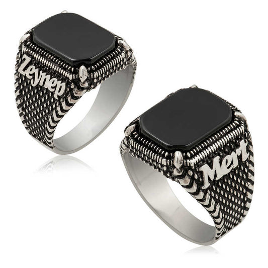 Gravierbarer Herren-Silberring mit Onyx-Stein