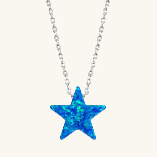 Opal Blue Stone Star Women's Silver Necklace
