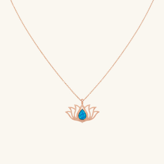 Opal Stone Rose Plated Lotus Flower Women's Silver Necklace